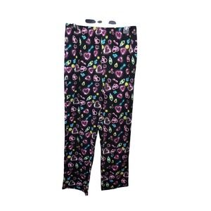 Derek Heart Pajama Pants Women Medium Black Neon Heart Ice Cream Doodle Print